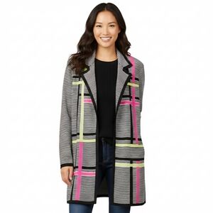 Misook Classic Graphic Detail Jacket Cardigan Open Front Color Block Size L